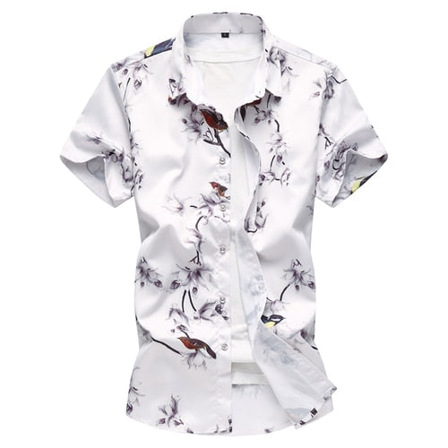 Black And White Flower Print Men Shirt