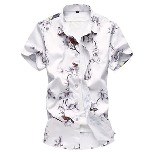 Black And White Flower Print Men Shirt